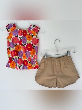 Gymboree Floral Peplum Top & Gap Khaki Shorts Set - Size 7 top, medium shorts